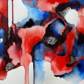 Ellen Hausner Painter Oxford Muse (blue and red series), (watercolour, ink, and pen on paper), 2016
