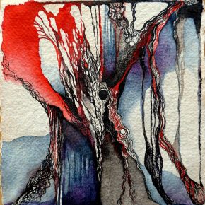 Ellen Hausner Painter Oxford Wrestle for Breath (small series), (ink, pen, and watercolour on handmade paper), 2017